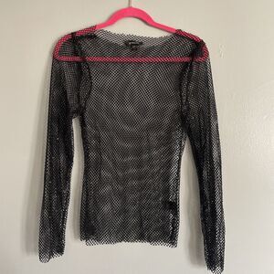 Womens Long Sleeve Wire Fishnet Top S Black Goth Indie Sleaze Edgy Punk Alt Rave